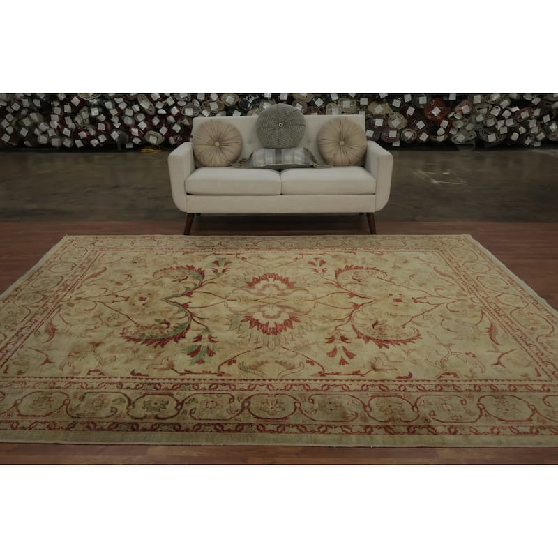 Hand Knotted Oriental 100% Wool Carpet Traditional Floral Yellow & Gold Chobi-Peshawar Area Rug - 10' 0'' X 8' 0''