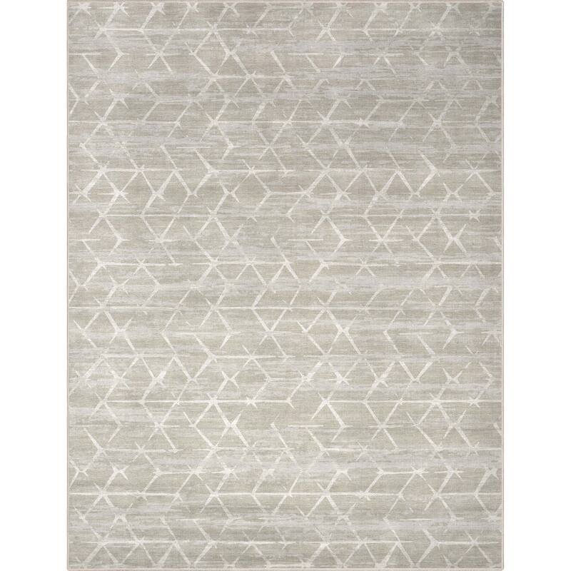 Well Woven Abstract Kintsugi Modern Geometric Flat-Weave Machine Washable Area Rug - Beige - 9' 10" x 13' - Rectangle