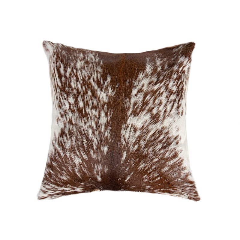 18" x 18" x 5" Salt And Pepper Brown And White Cowhide Pillow