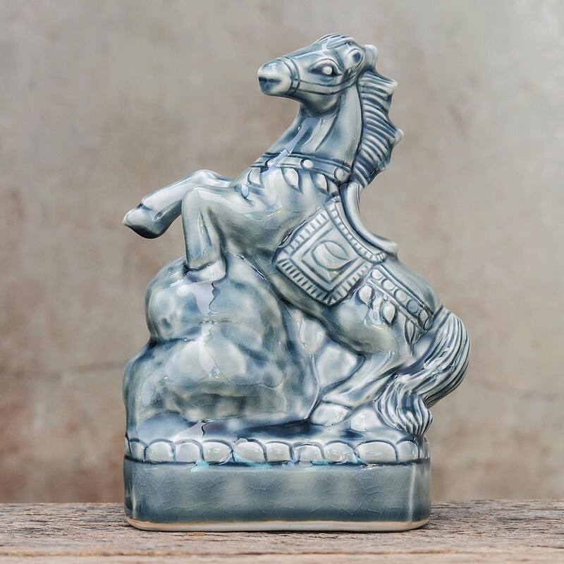 Novica Handmade Lucky Horse Ceramic Sculpture