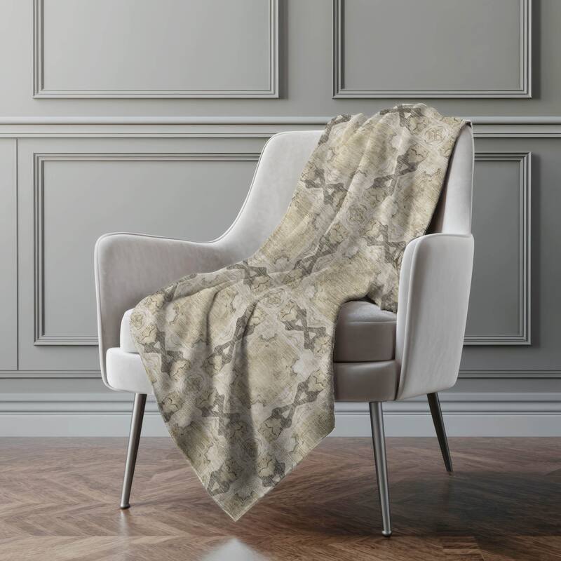 Premium Machine Washable Boho Moroccan Sherpa Throw Blanket - Beige - 4'2" x 5'10"