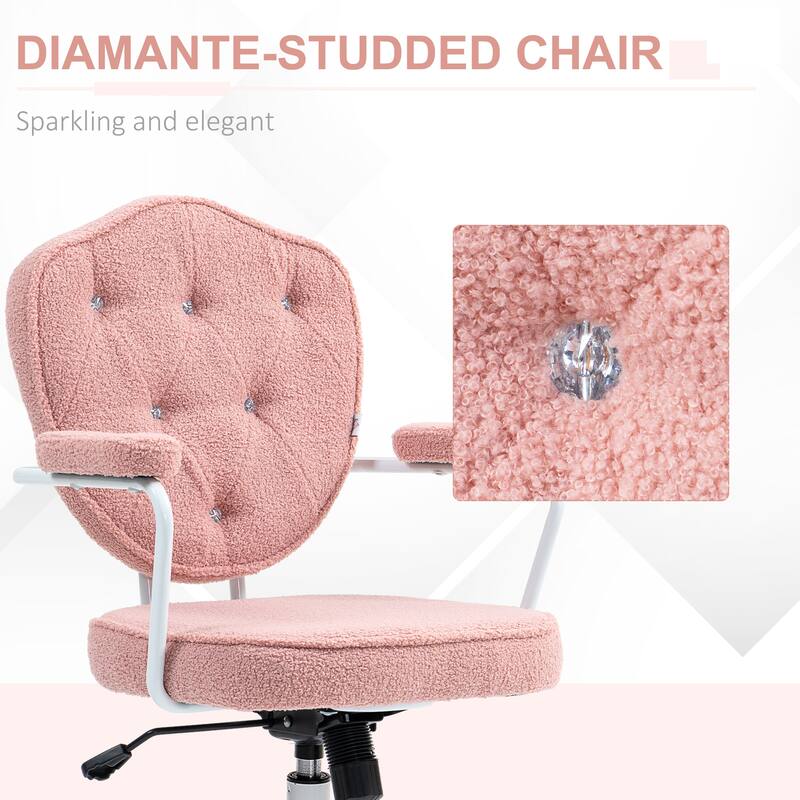 Teddy Bear Fleece Swivel Office Chair with wheels, Button Tufted Home Office Chair, Vanity Chair with Adjustable Height