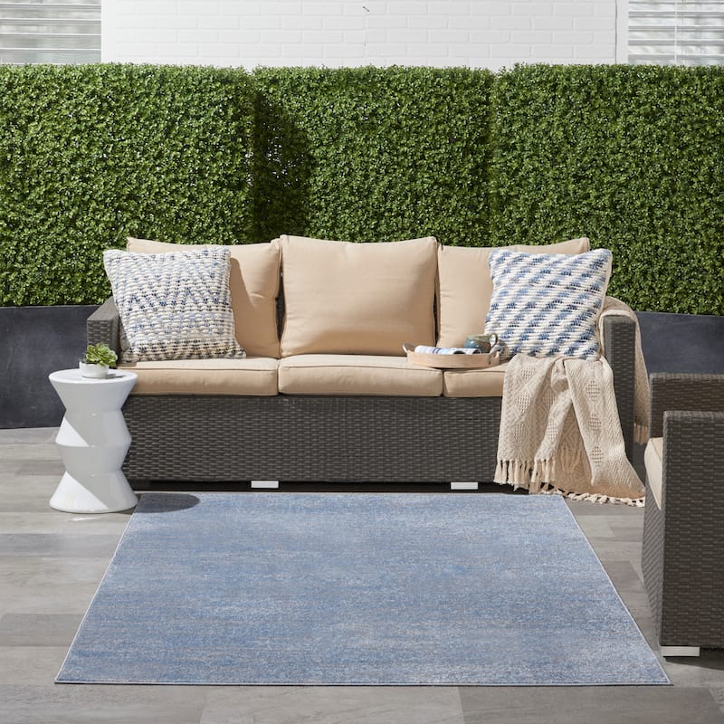 Nourison Essentials Solid Contemporary Indoor/Outdoor Area Rug - 6' x 9' - Blue/Grey