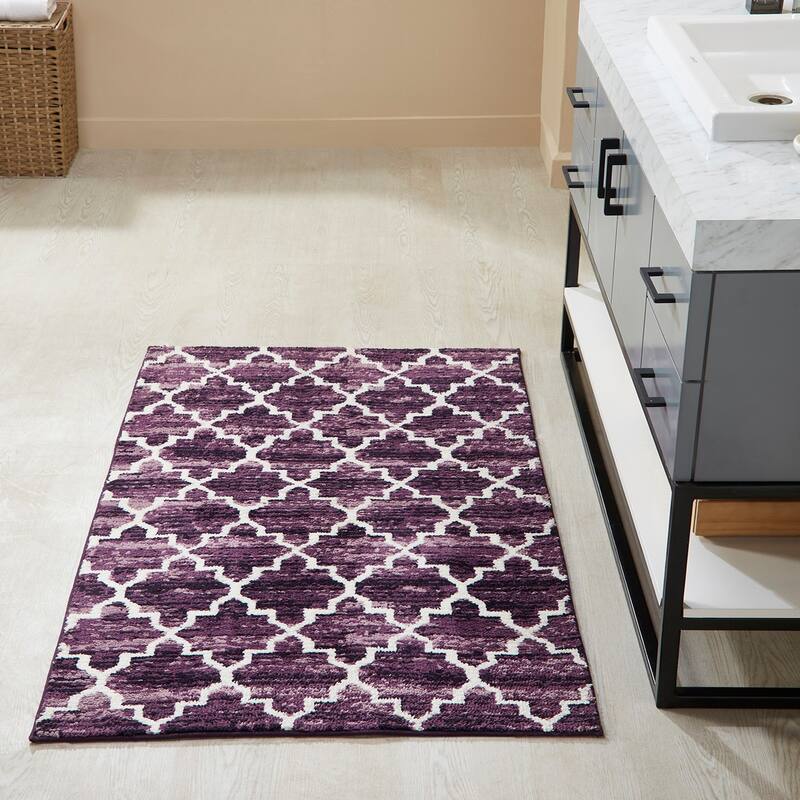 Better Trends Savio Collection Marrakesh Bathroom Rug - 100% Micro Polyester with Gel Foam Backing, Machine Washable Bath Mat - 30" x 50" Rectangle - Purple