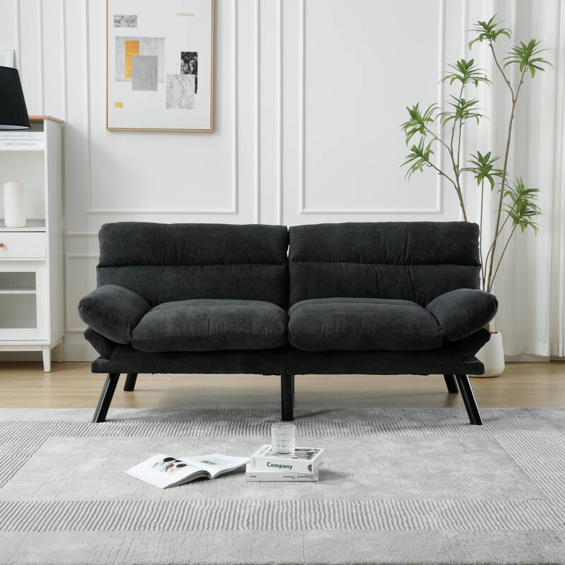 Modern Upholstered 2 Seaters Sleeper Sofa with Thick Cushion and Metal Feet