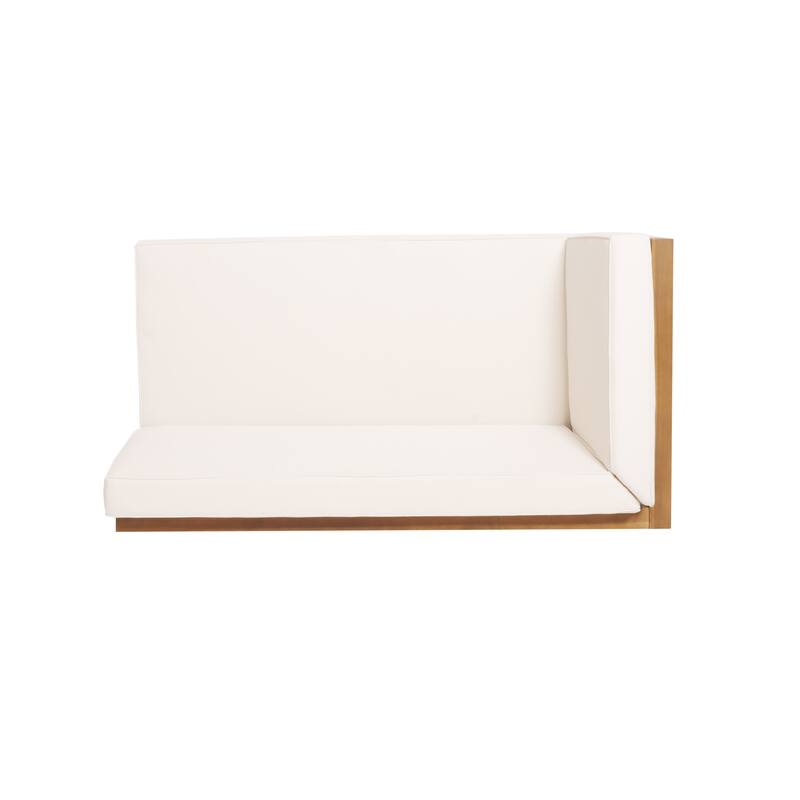 Roomfitters X-Back Corner Bench with Coffee Table, Outdoor Wooden Patio Sofa with Cushions for Garden or Porch
