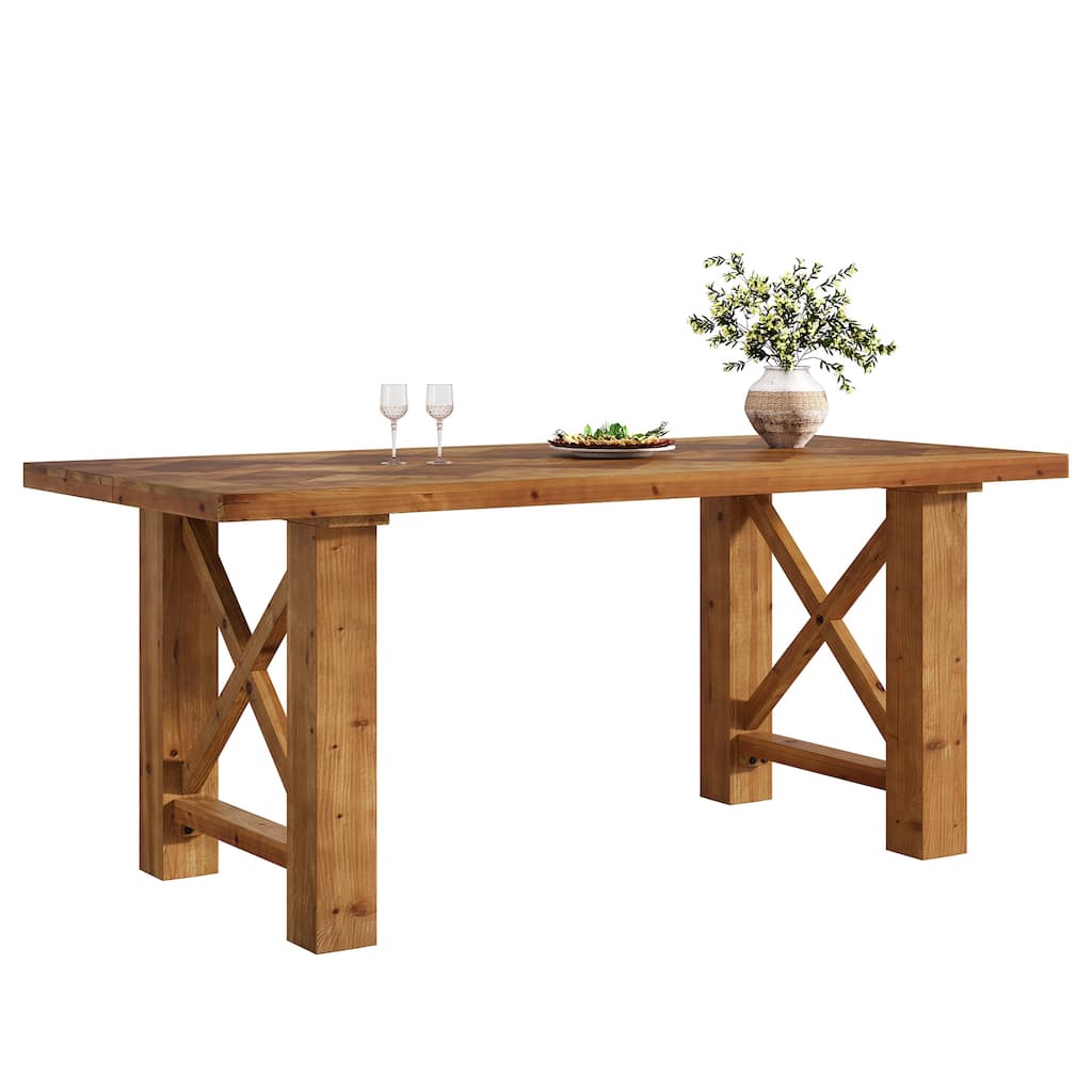 63-Inch Farmhouse Dining Table for 4-6, Solid Fir Wood Kitchen Table