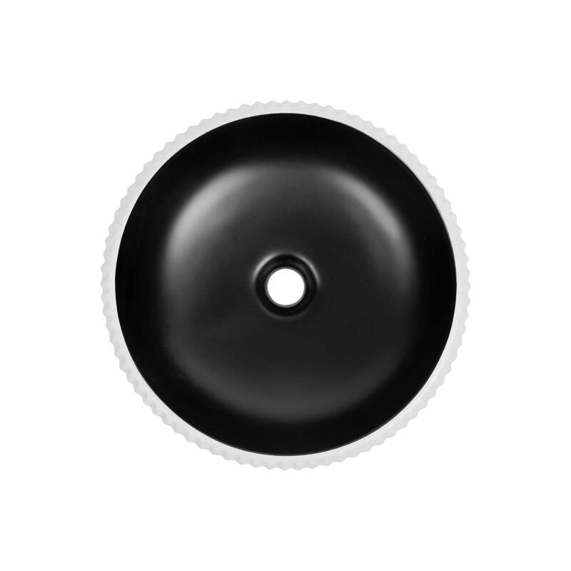16 in. Round Vessel Bathroom Sink in Matte Black and Textured White Ceramic - 16 in Round