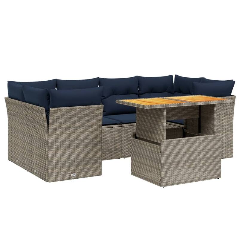 vidaXL 7 Piece Patio Sofa Set with Cushions Gray Poly Rattan - 24.4" x 24.4" x 27.2"