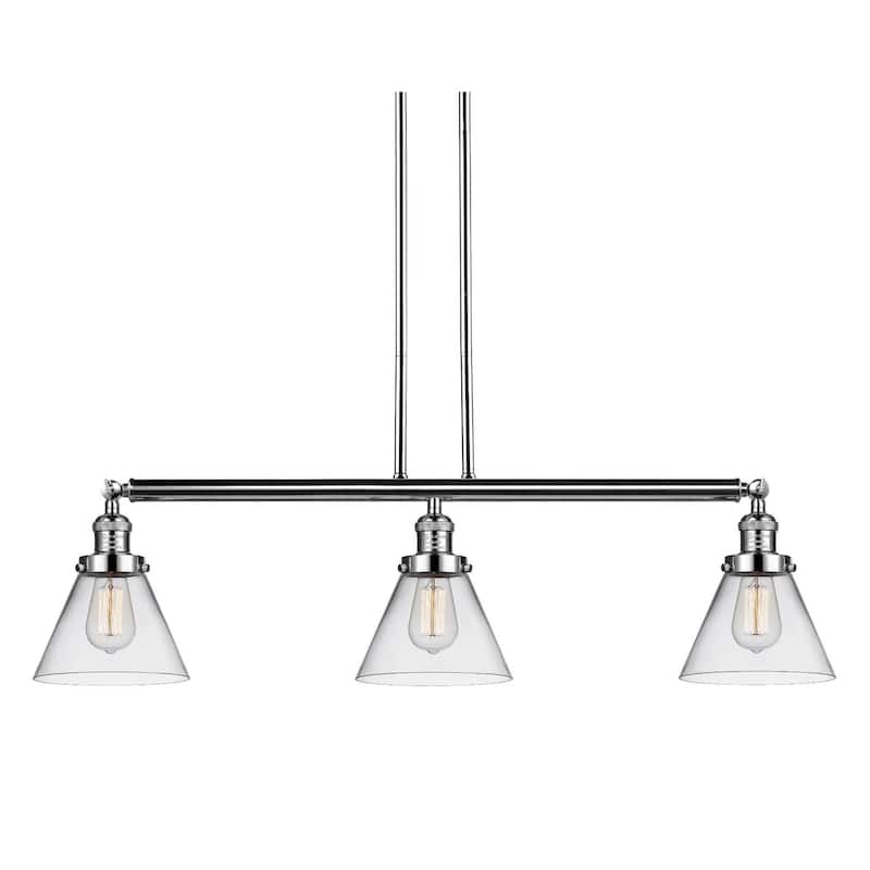 Innovations Lighting Large Cone 3 Light 40" Wide Linear Chandelier - Polished Nickel / Clear