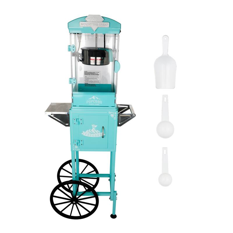 Popcorn Machine with Cart ,Wheels & 10 Oz Kettle Popcorn Maker Measuring 3 plastic spoon Home Theater Popcorn Machine