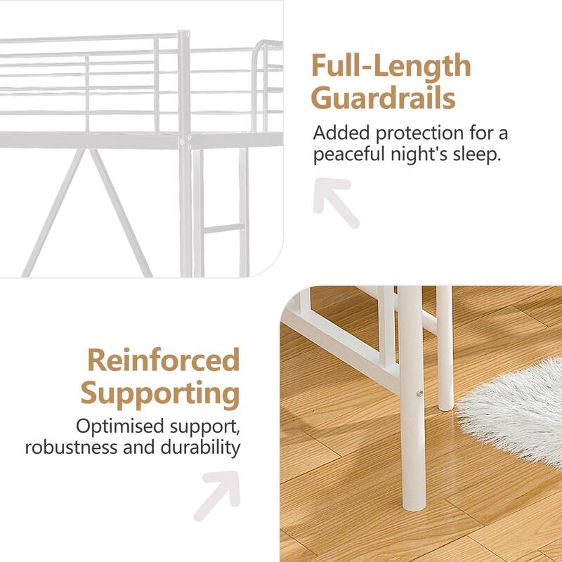 Twin Kids Loft Metal Bed with Reversible Stairs 400lb Capacity Space Saving Under Bed Study Play Area