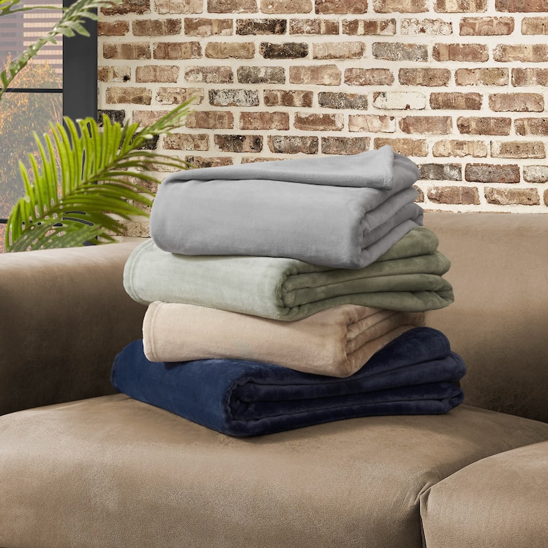 Lucky Brand Solid Plush Throw Blankets