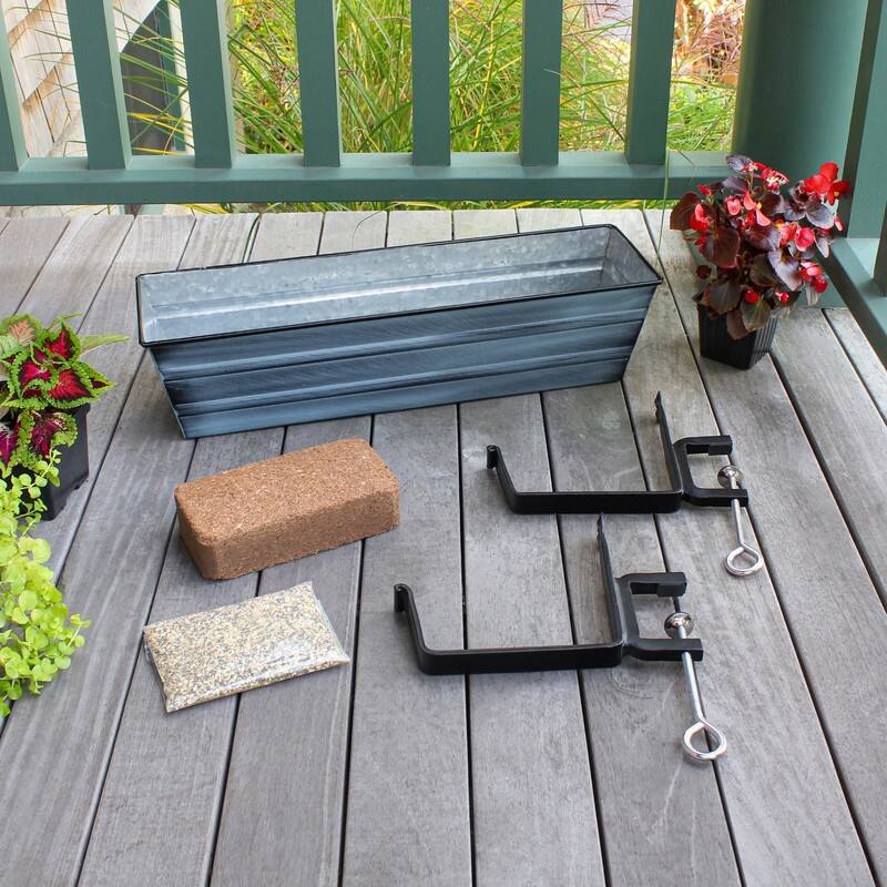 Achla Designs 22" W Galvanized Steel/Wrought Iron Bloom Box Garden Growing Kit With Clamp-On Brackets