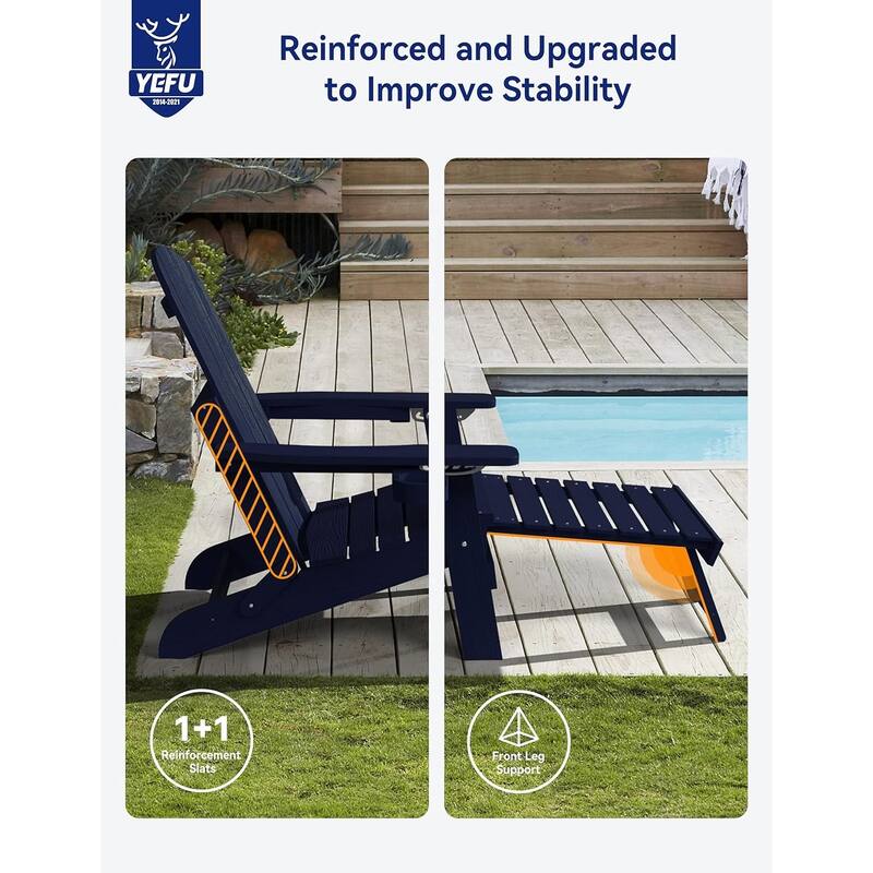 WINSOON All Weather HIPS Folding Adirondack Chair with Adjustable Backrest and Retractable Ottoman