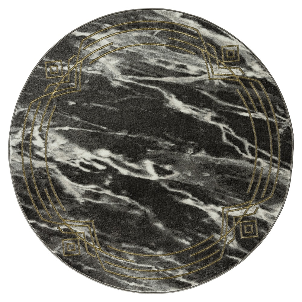 Brooklyn Collection Abstract Grey/Gold Border Area Rug