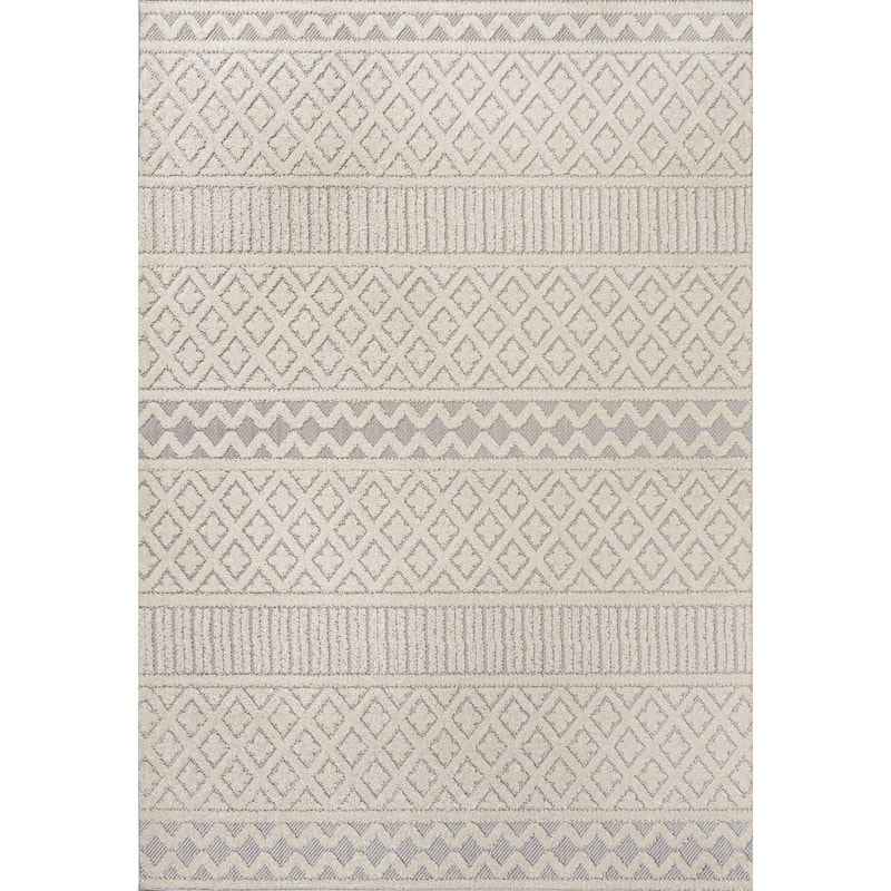 JONATHAN Y Duenas High-Low Two-Tone Monstera Leaf Area Rug - 5 X 8 - Cream/Gray