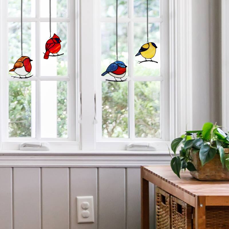 River of Goods Set of 4 Songbirds River of Goods Multicolored Stained Glass Window Panels - 4" x 0.25" x 4.5"