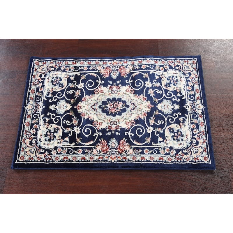 Blue Floral Medallion Transitional Turkish Rug Oriental Carpet