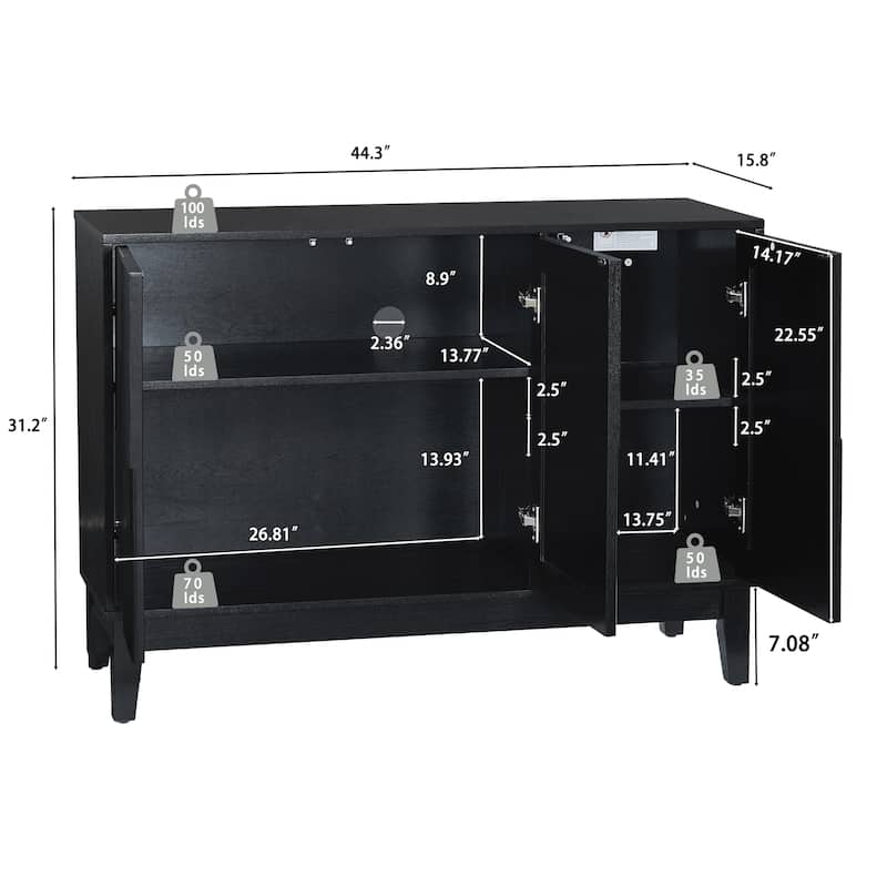 44 Inch Mid Century Modern Buffet Cabinet with Adjustable Shelves, Farmhouse Sideboard Storage Cabinet