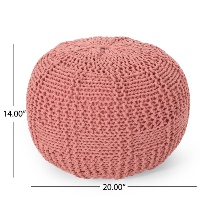 Hortense Indoor Cotton Knitted Round Pouf by Christopher Knight Home