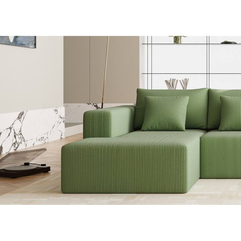 Corduroy U Shaped Sectional Sofa, Reversible, Spacious, Plush Cushions