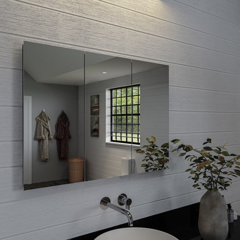 Croydex Brantley Triple Door Aluminum Medicine Cabinet, Easy Install, Surface Mount or Recessed 36W x 26H