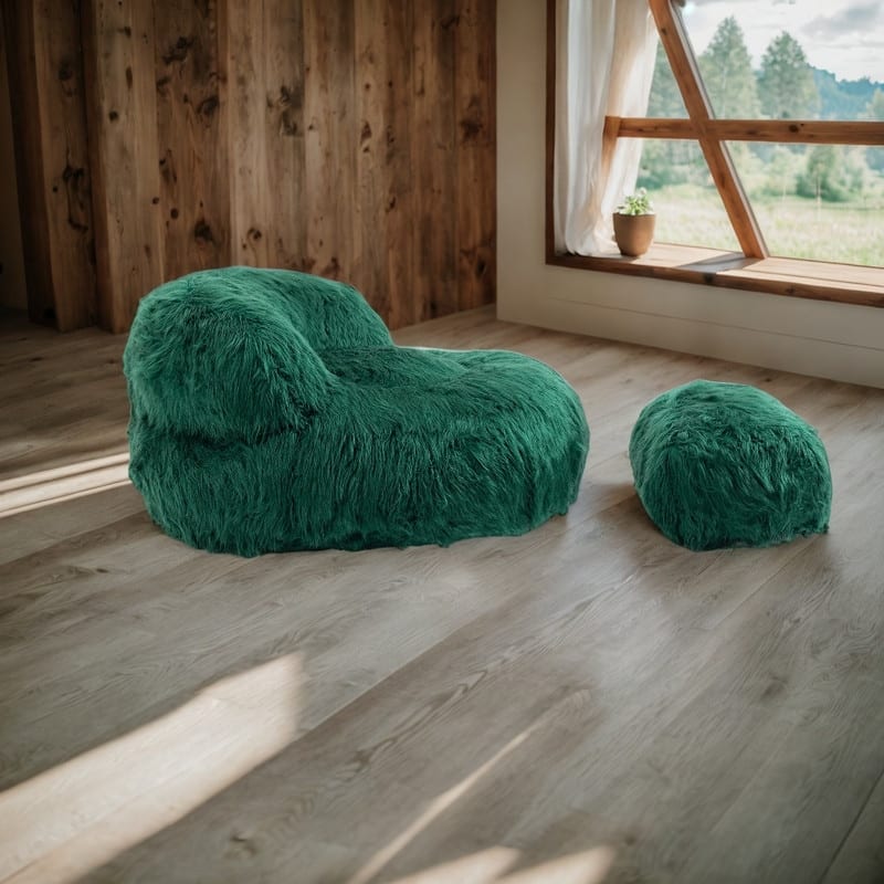 Bean Bag Chair Faux fur Lazy Sofa Lounger Living Room Chair, Emerald ...