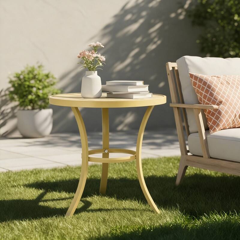 Metal Outdoor Round Side Table, Patio Coffee Bistro Table for Indoor Outdoor - Yellow