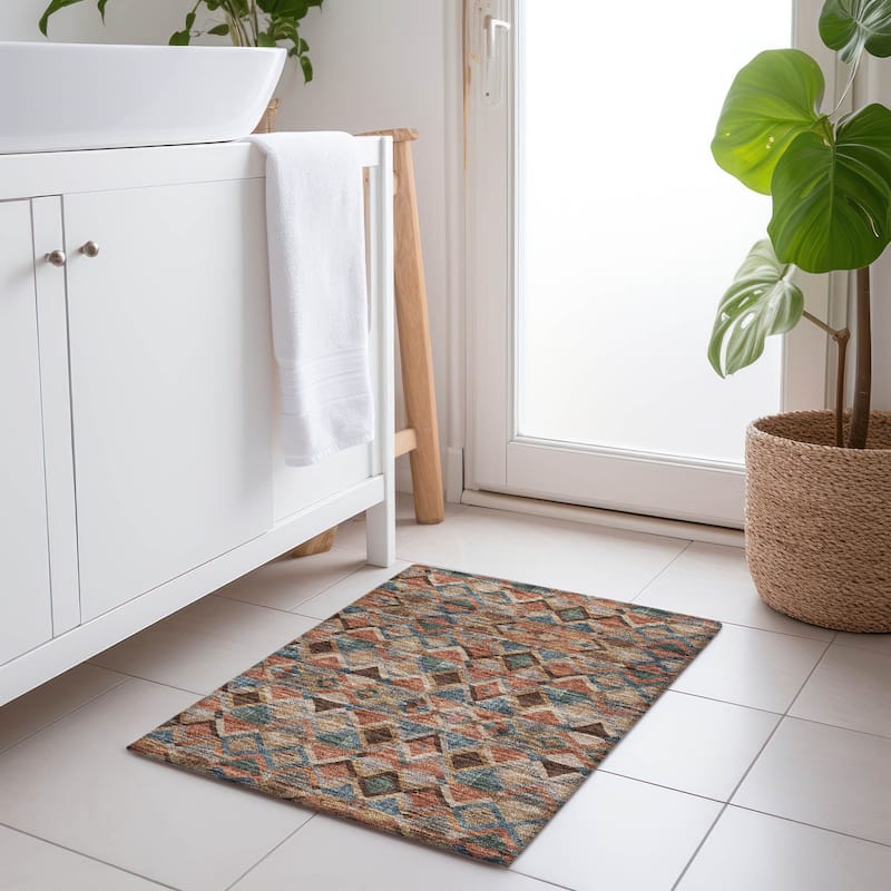 Machine Washable Indoor/ Outdoor Boho Modern Chantille Rug - Brown - 1'8" x 2'6"