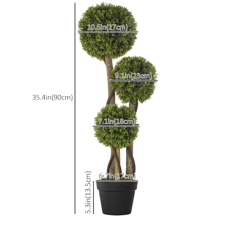 3FT Potted Fake Plant, Artificial Boxwood ToPiary Tree, TriPle Ball Tree For Indoor and Outdoor, Green