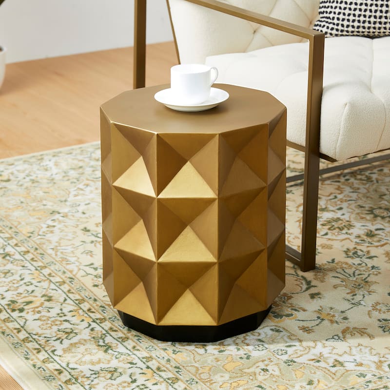 Glitzhome 17"H Antique Gold MGO Geometric Side Table or Accent Stool - 14"L x 14"W x 17"H
