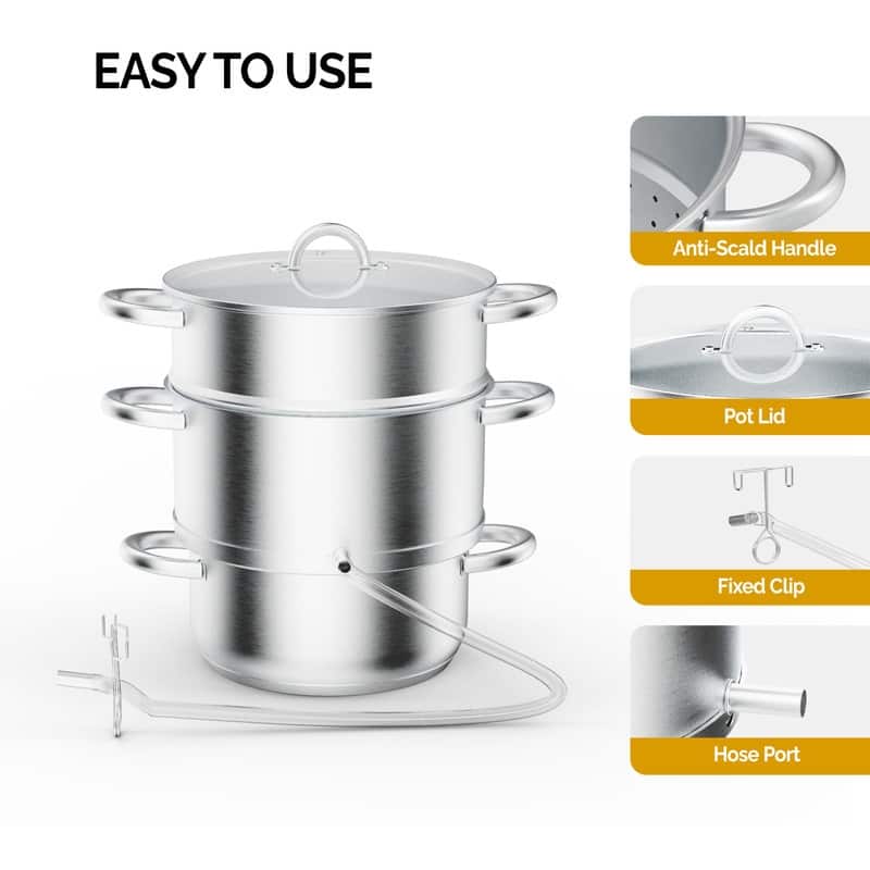 3-Tier Stainless Steel Juice Steamer Pot With Glass Lid And Handle