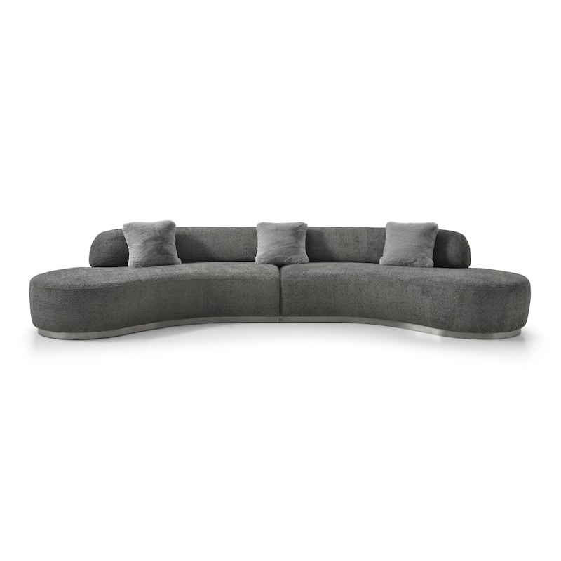 HomeRoots 150" Dark Gray Boucle Curved Sofa With Toss Pillows