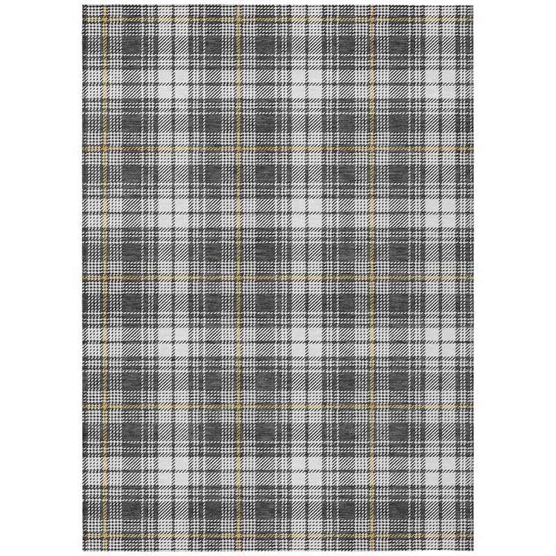 Machine Washable Indoor/ Outdoor Plaid Chantille Rug