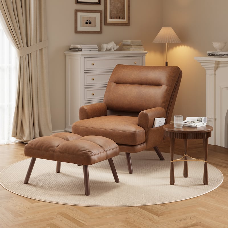 OVIOS Ajustable Recliner Chair with Ottoman - Light Brown-Velvet