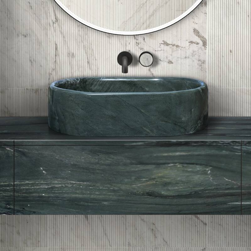 Roomfitters Marble Bathroom Vessel Sink, Natural Stone Countertop Wash Basin, Polished Oval Vanity Sink - Green
