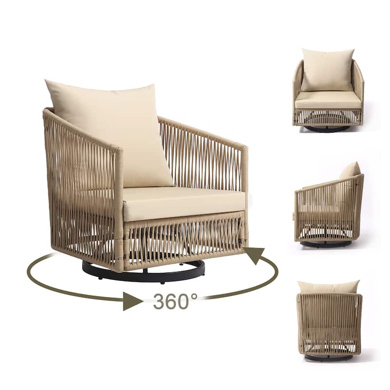 3-Piece Outdoor Swivel Lounge Chair Set Barrel Chairs for Backyard