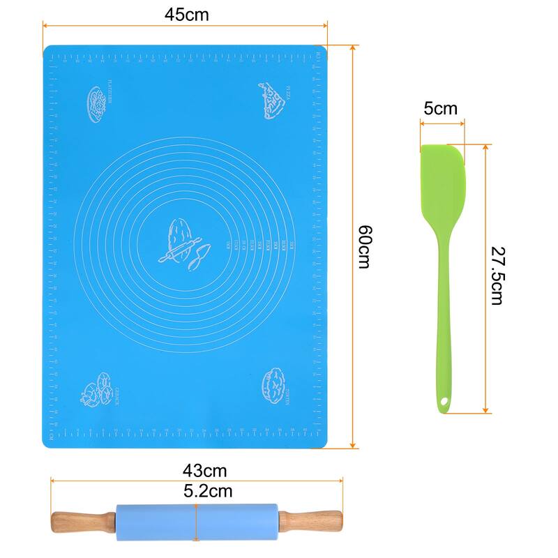 3pcs Silicone Rolling Pins for Baking 43cm x 5.2cm - Blue