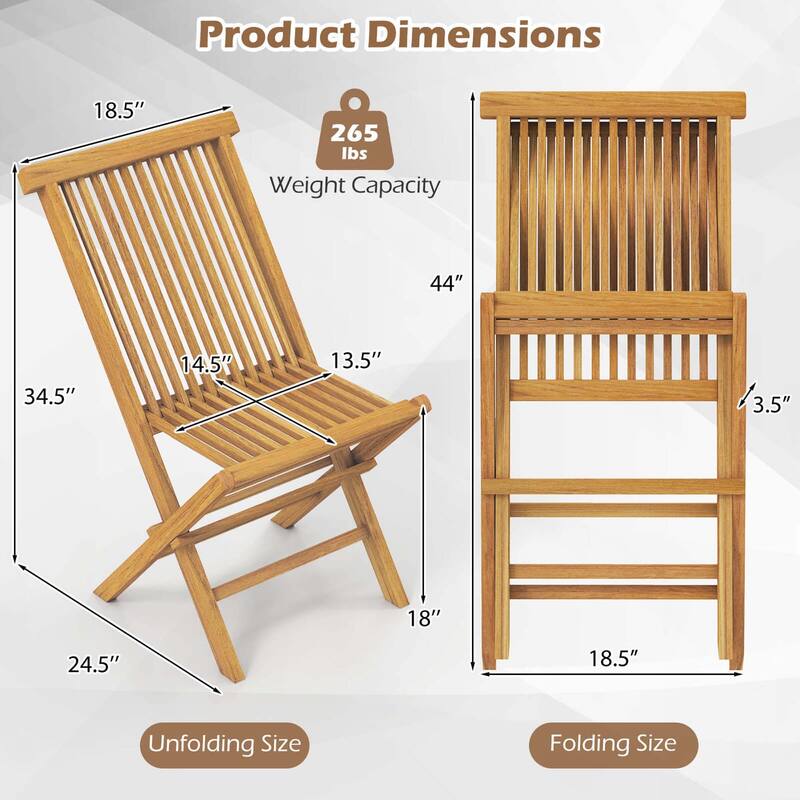 Costway Patio Chairs Set of 2/4 with Slatted Seat & Backrest No - 2 PCS