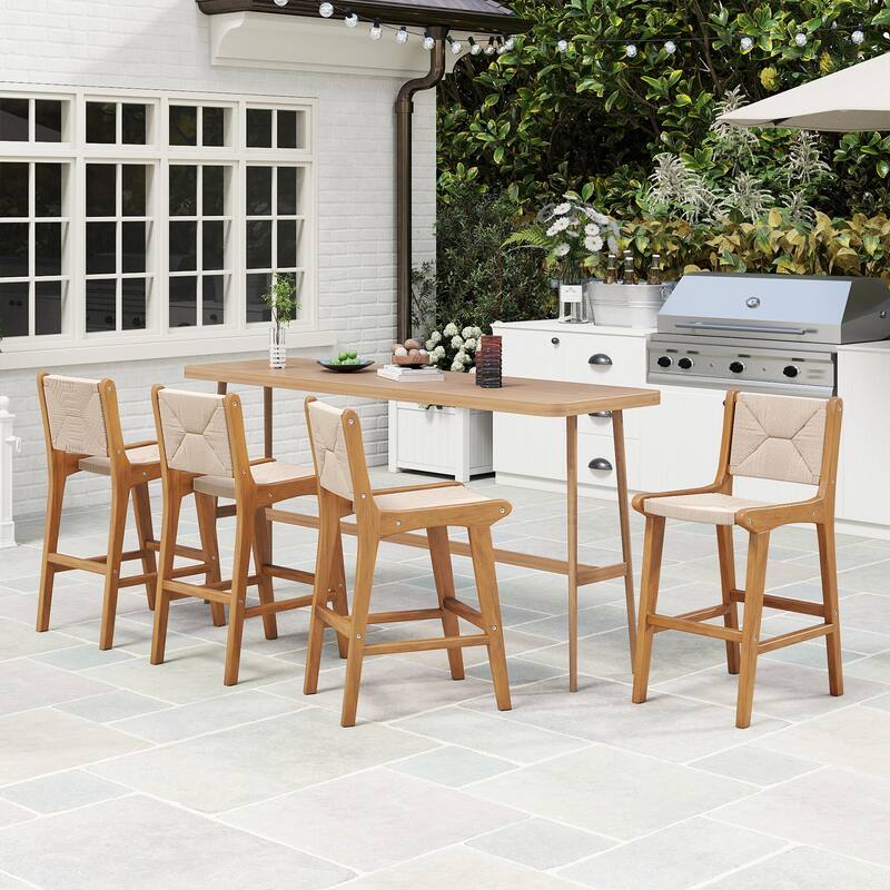 Gymax 4PCS Outdoor Counter Height Bar Stool w/ Wood Frame Back &