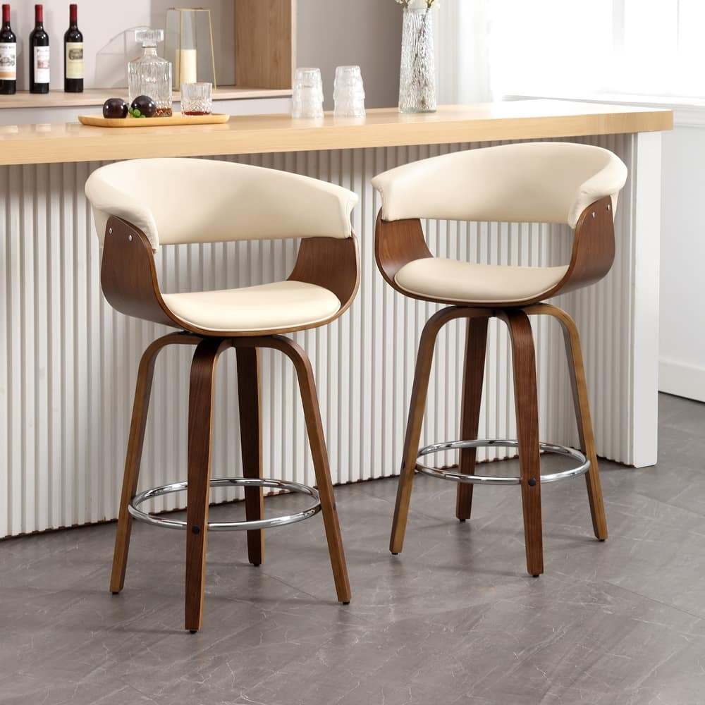 Modern Swivel Bar Stools Upholstered Counter Height Stools, Set of 2