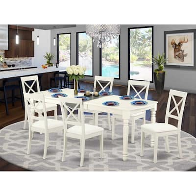 Classic 7 Pc Dining Set - Linen White Table & 6 Chairs - Kitchen Dining Room Furniture