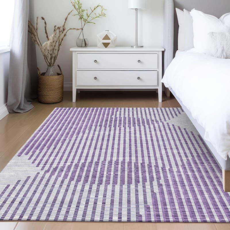 Machine Washable Indoor/ Outdoor Abstract Stripe Chantille Rug