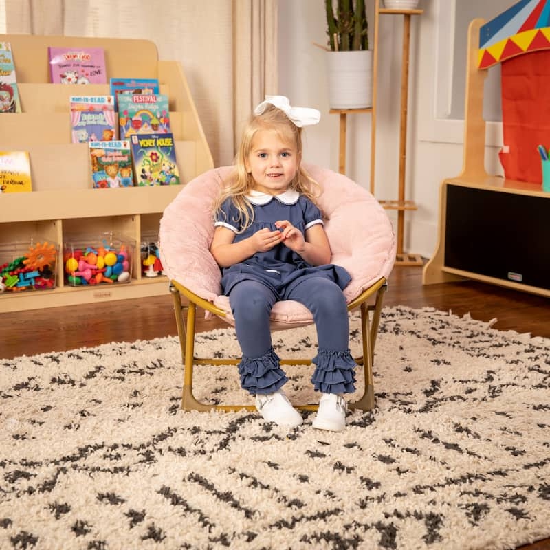 Kids Folding Synthetic Fur Saucer Chair for Playroom or Bedroom - 12.25"D x 22.75"W x 22"H