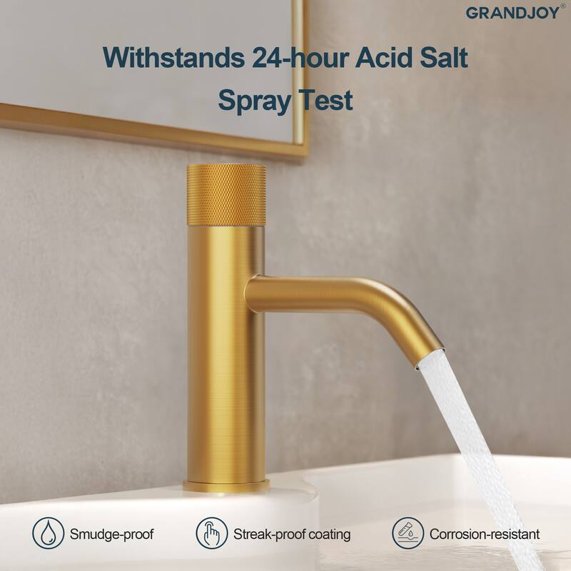 GRANDJOY Low-Arc Single Handle Vessel Sink Faucet with Pop-Up Drain, Compact Bathroom Design