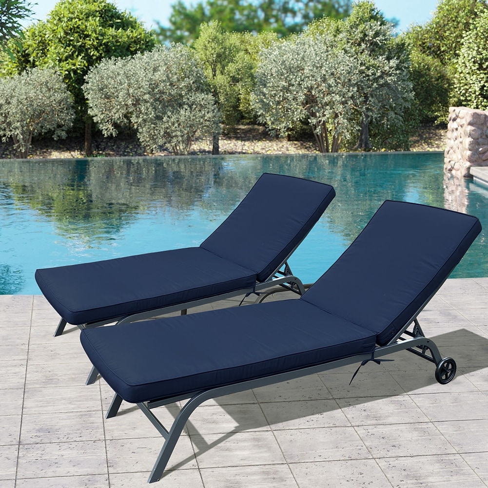 2Pcs Outdoor Chaise Lounge Chair Cushion Navy Blue Bed Bath