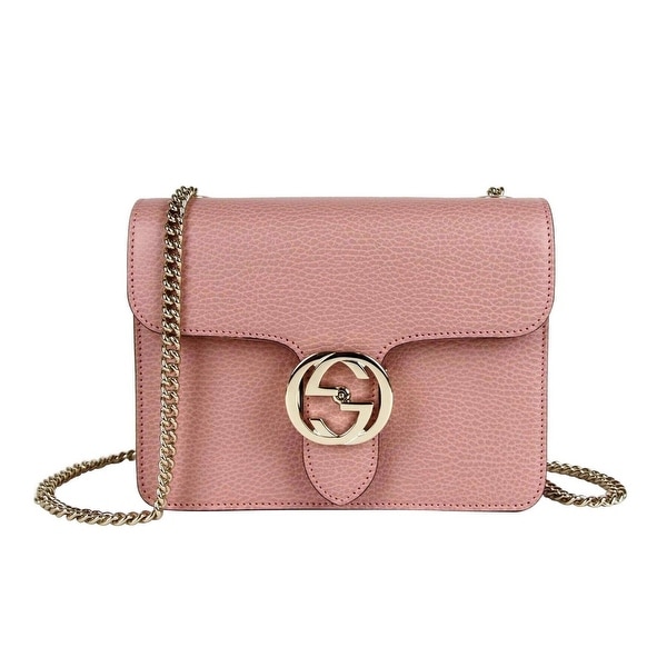 Shop Gucci Women&#39;s Soft Pink Leather Interlocking G Small Chain Crossbody Bag 510304 5806 ...