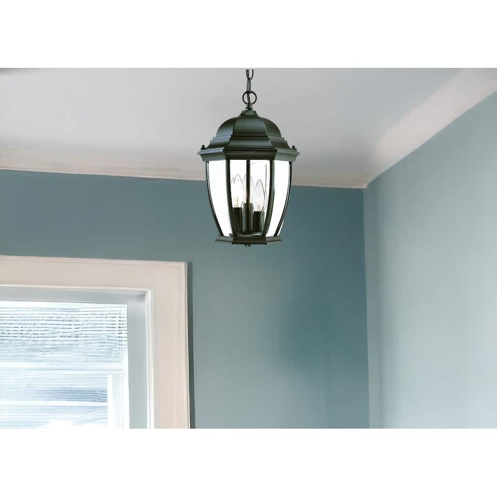 HomeRoots Three Light Matte Black Wide Lantern Hanging Light - 9.5' X '14.75' X '9.5
