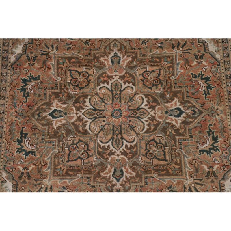 Hand Knotted Oriental 100% Wool Carpet Traditional Floral Oranges & Rust Heriz Area Rug - 9' 9'' X 6' 6''